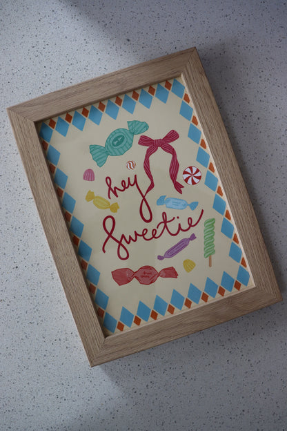 A5 Wood Framed Hey Sweetie
