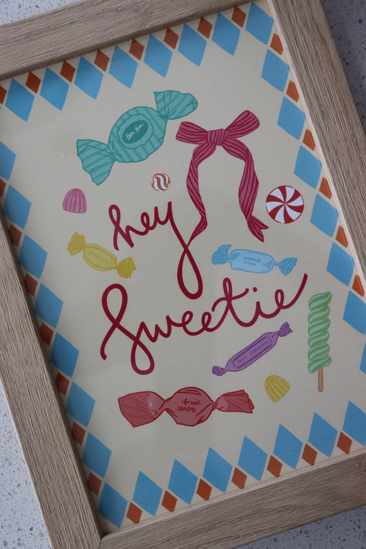 A5 Wood Framed Hey Sweetie