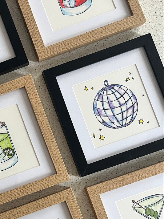 Disco Ball Square Framed Original Artwork