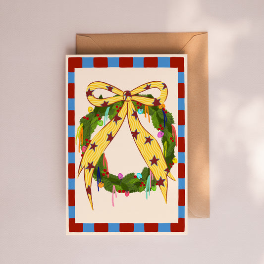 Retro Christmas Lights and Wreath Card